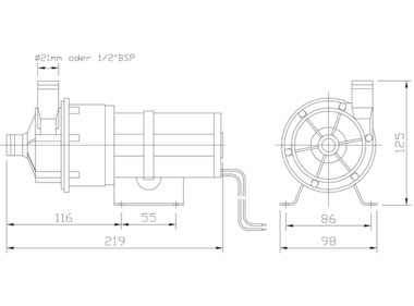 DC 40/10 BL, Kreiselpumpe mit Magnetkupplung, Abmessungen