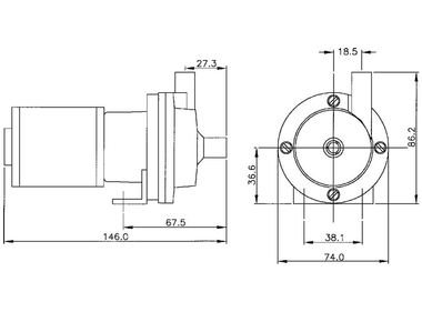 Totton DC15/5, Kreiselpumpe mit Magnetkupplung, Abmessungen