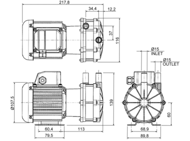 Totton GP 20/12, Kreiselpumpe mit Magnetkupplung, Abmessungen