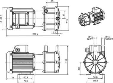 Totton GP 20/18, Kreiselpumpe mit Magnetkupplung, Abmessungen