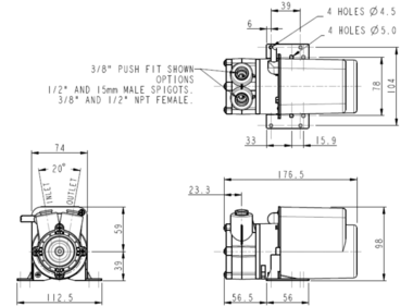 Totton HPR 6/8, Pumpe mit Magnetkupplung, Abmessungen