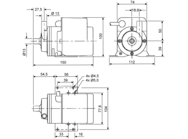 Totton NDP 14/2,  Kreiselpumpe mit Magnetkupplung, Abmessungen