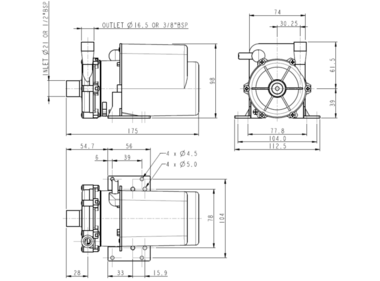 Totton NDP 25/4, Zentrifugalpumpe mit Magnetkupplung, Abmessungen