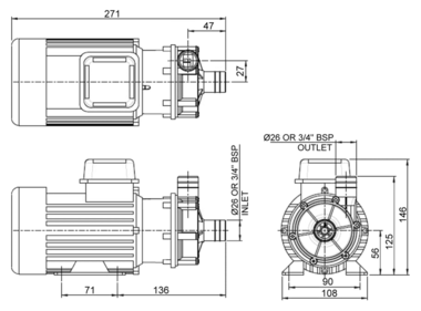 Totton NEMP 100/6, Kreiselpumpe mit Magnetkupplung, Abmessungen