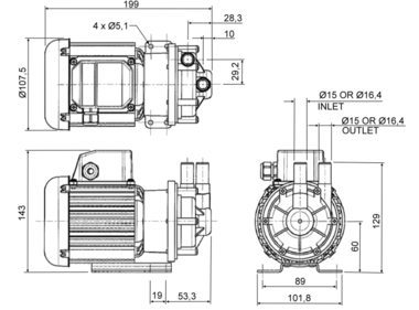 Totton NEMP 40/6, Kreiselpumpe mit Magnetkupplung, Abmessungen