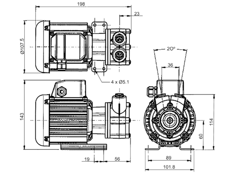 Totton HPR 6/11, Pumpe mit Magnetkupplung, Abmessungen